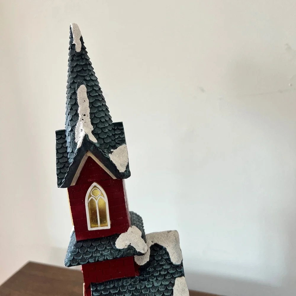 Costco Lighted Christmas Village Church with Carolers Red Brick Winter Decor